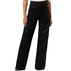 Joe's Jeans Mia High-Rise Wide-Leg Women's Black Wax Coated Stretch Petite 34